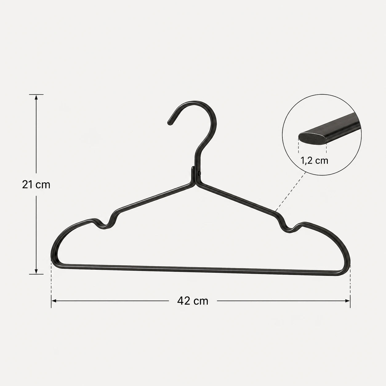 Bügel Skizze mit Maßen: Breite 42cm, Höhe 21cm und Dicke 1,2cm