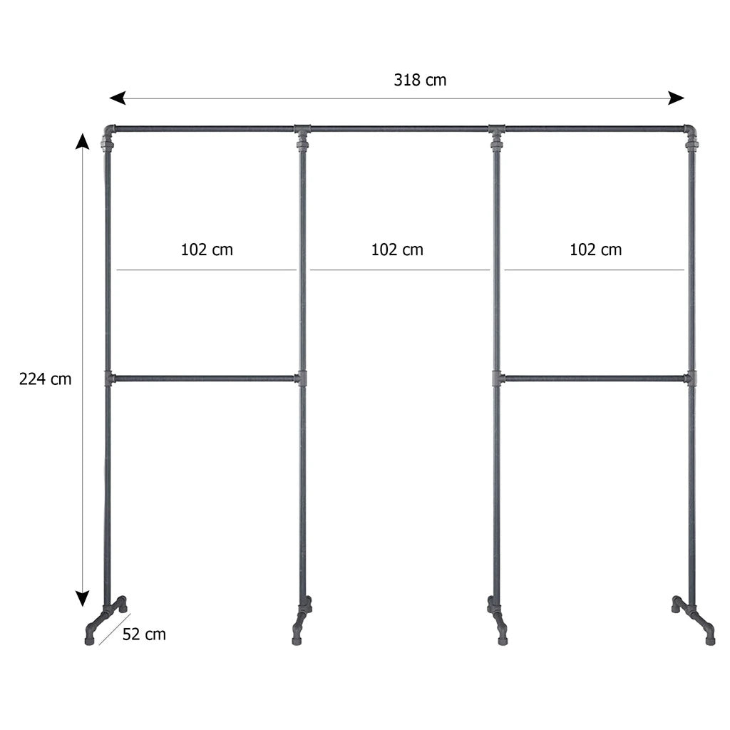 Skizze FRANZ mit Höhe 224cm, Breite 318cm und Tiefe 52cm.