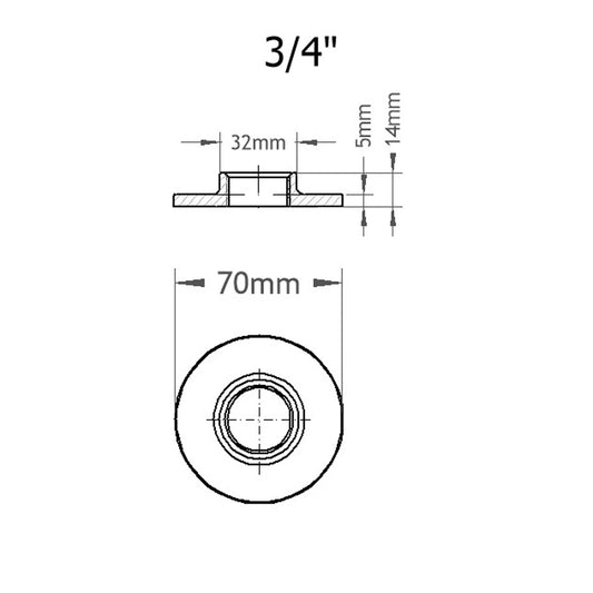 Gewindeflansch ohne Loch 3/4 Zoll Skizze