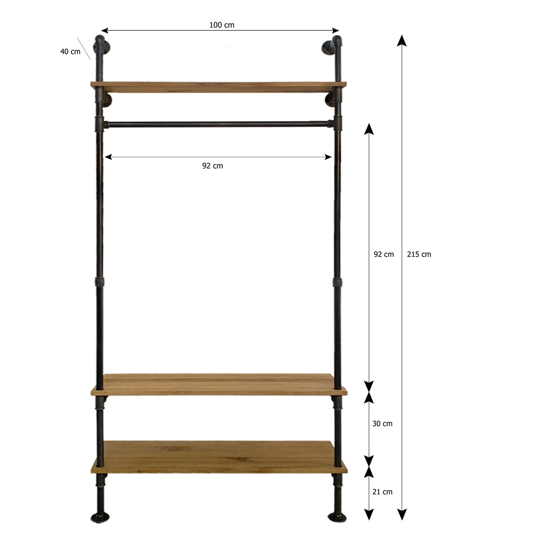 Nina wandmontierte Gaderobenstange Skizze mit Höhe 215cm und Breite 100cm