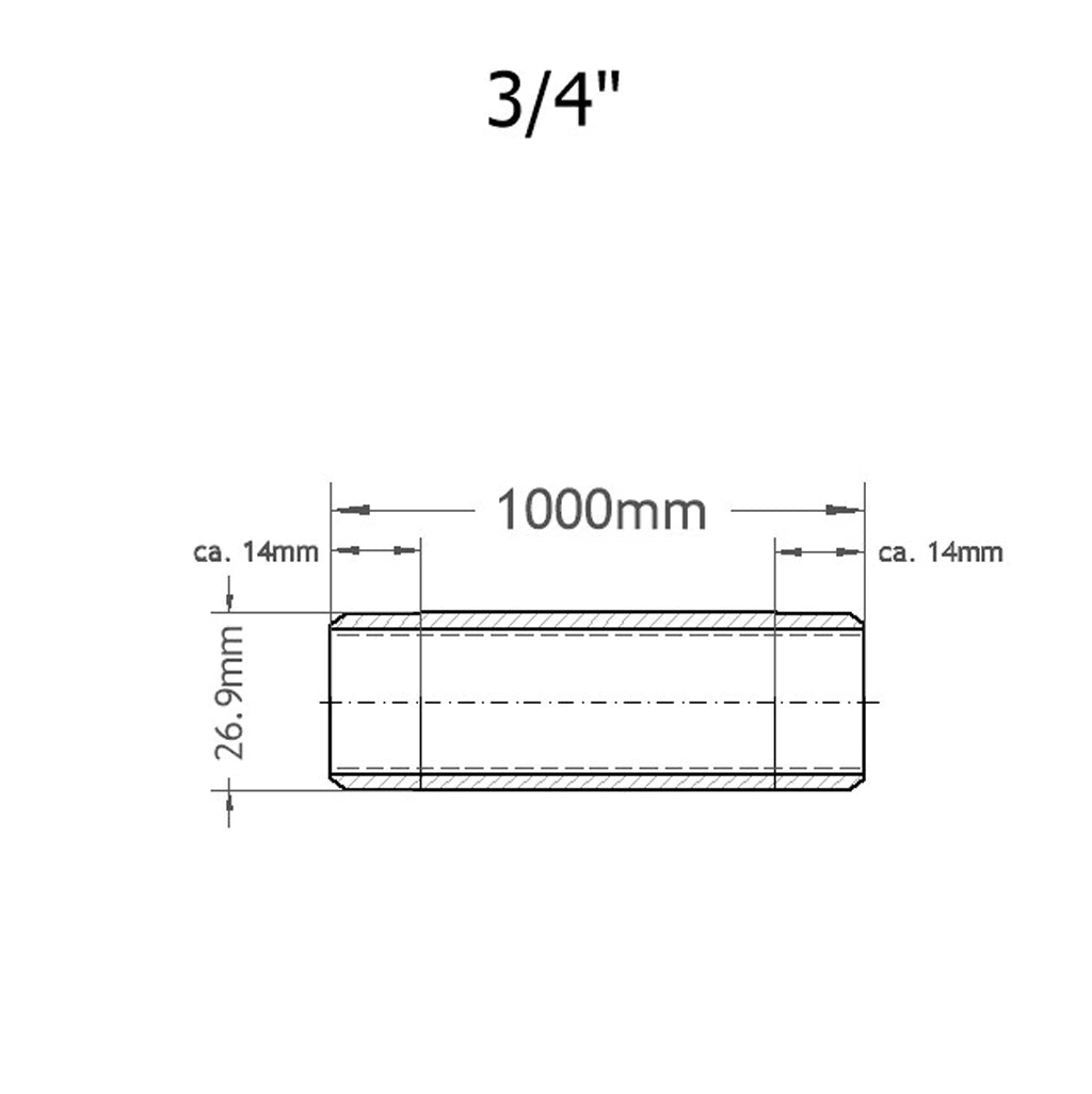 Rohrdoppelnippel Skizze mit 1000mm Breite und 26.9mm Höhe