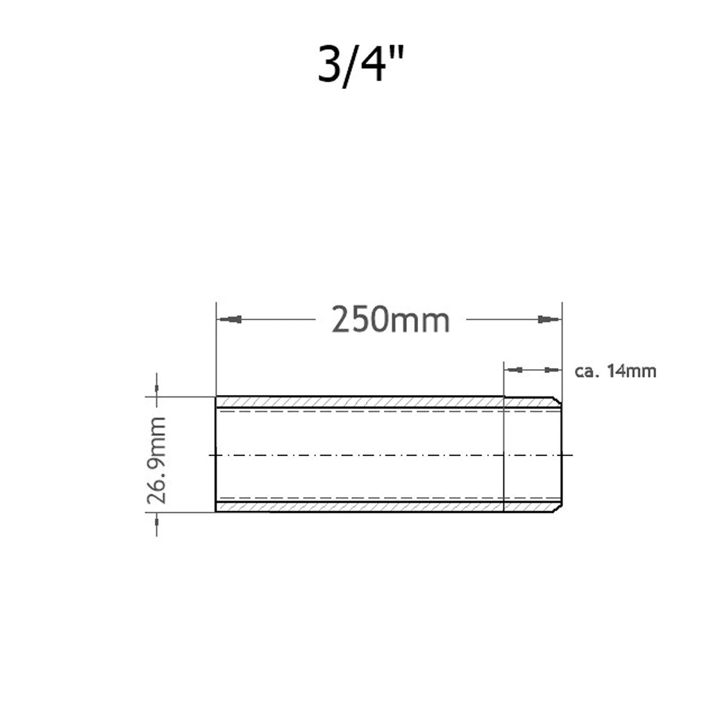 Anschweissnippel Skizze mit 250mm Breite und 26.9mm Höhe