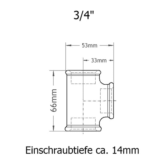T-Stück 3/4 Zoll Skizze