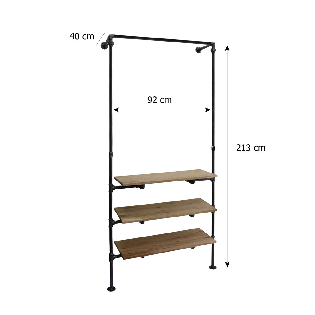 FRIDA Wandmontierte Kleiderstange mit Höhe 213cm, Breite 92cm und Tiefe 40cm.