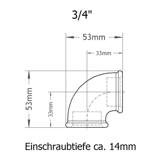 Winkel IGIG 3/4 Zoll Skizze