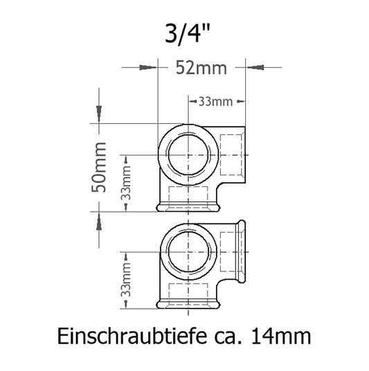 Winkelverteiler 3/4 Zoll Skizze