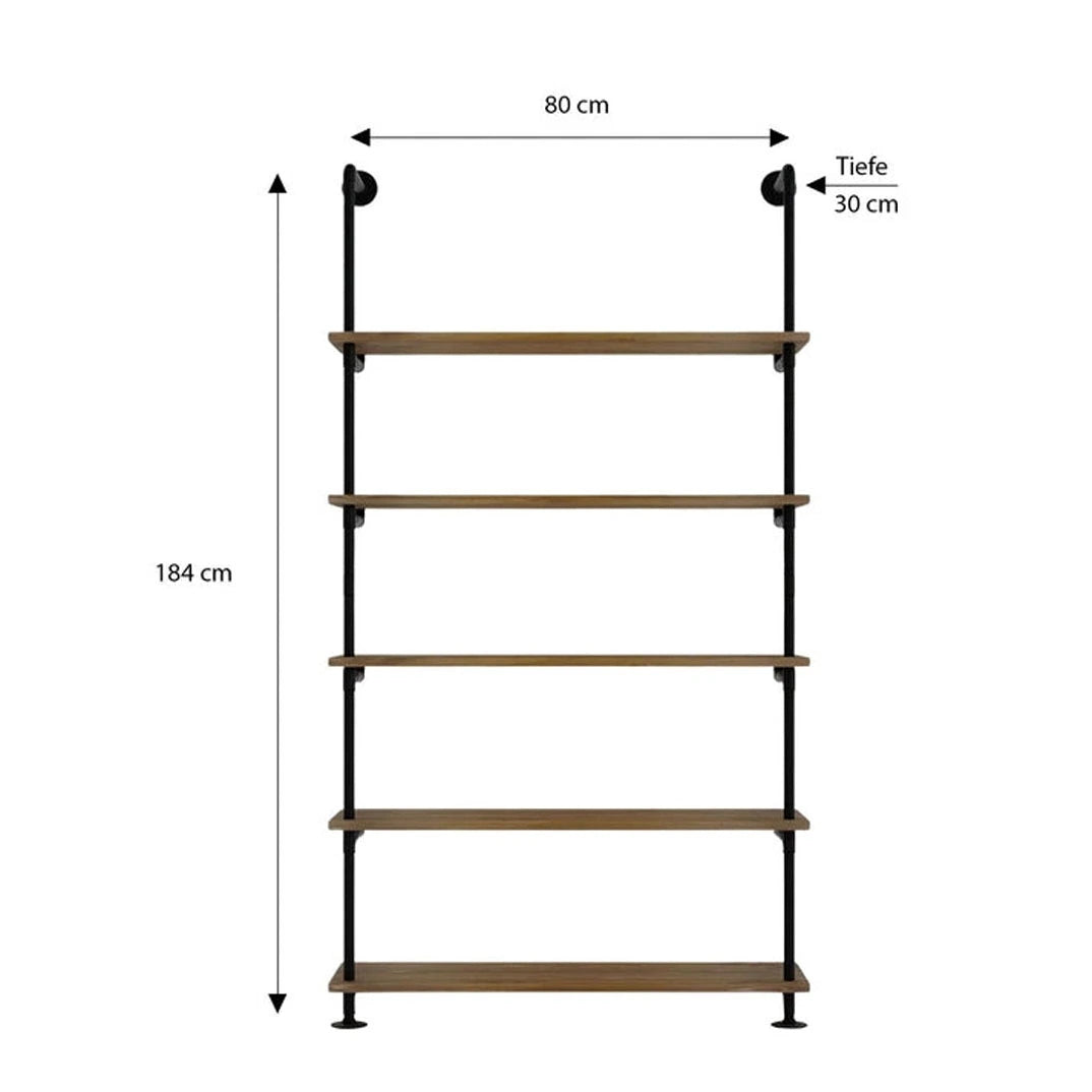 KARL Wandregal Skizze mit Höhe 184cm, Breite 80cm und Tiefe 30cm.