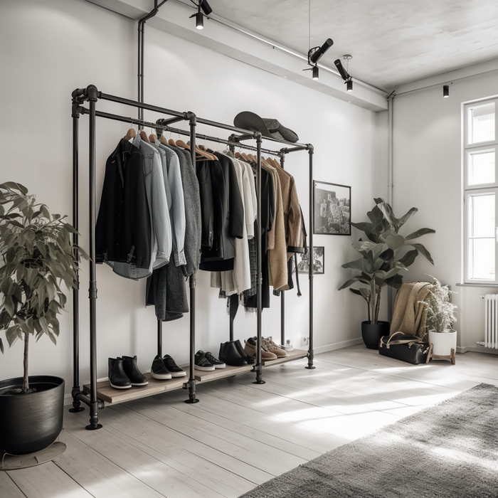 Laat je creativiteit de vrije loop: Flexibel in te richten zwarte metalen buiskleidingrekken voor jouw garderobe