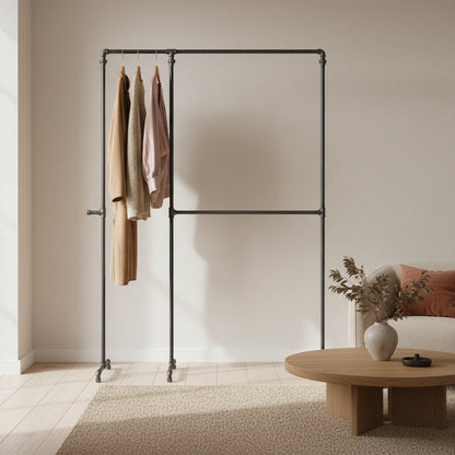 urb.style Ben freistehender Kleiderständer im vintage Stil Ständer aus Rohren behangen mit Kleidung