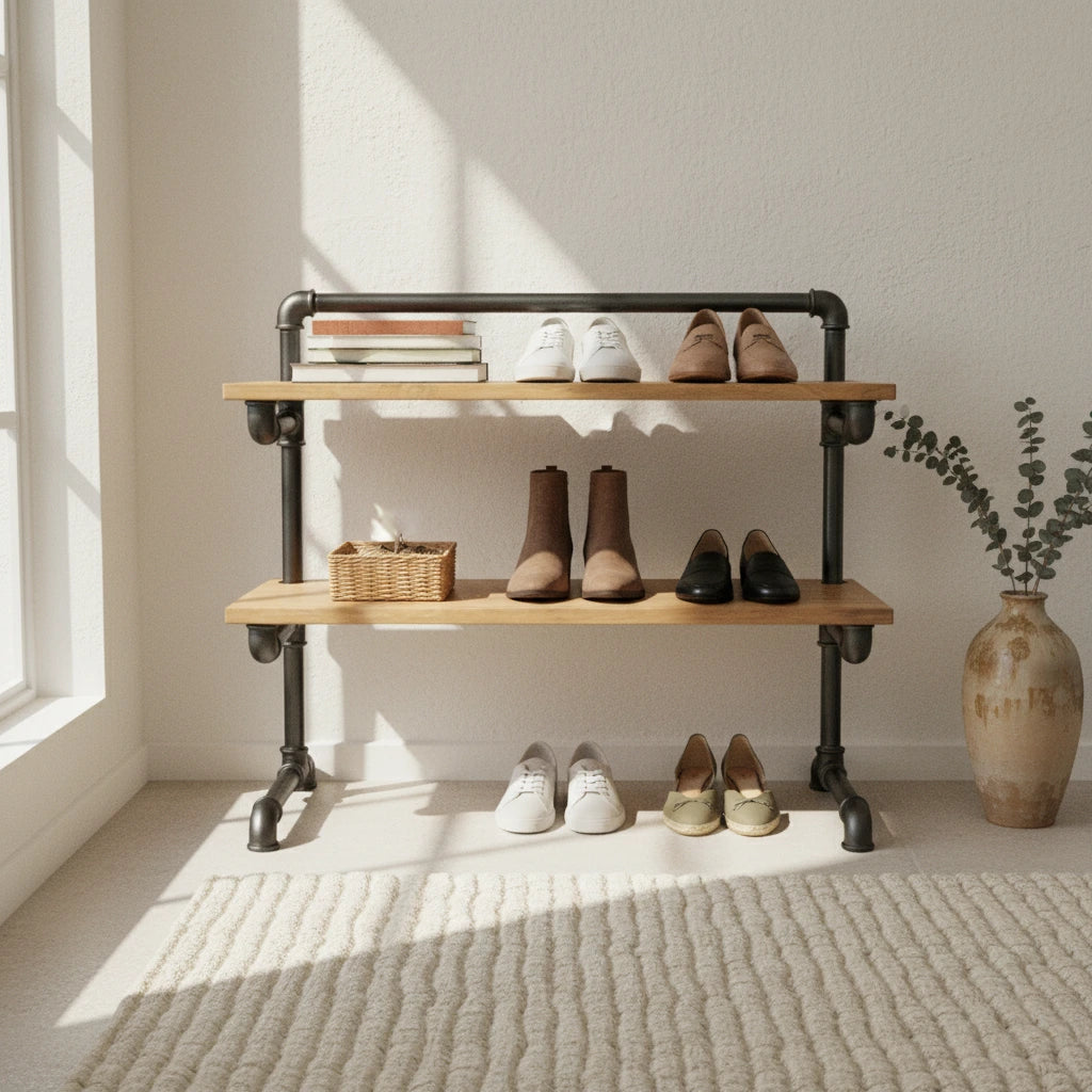 urb.style Bodo im Wohnzimmer/ Schlafzimmer gefüllt mit Schuhen und Deko.