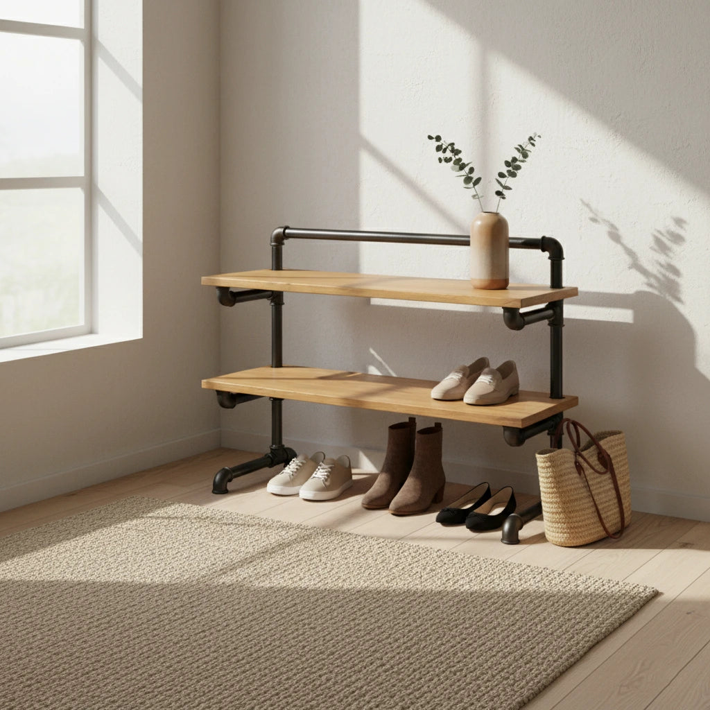 urb.style Bodo im Wohnzimmer/ Schlafzimmer gefüllt mit Schuhen und Deko.