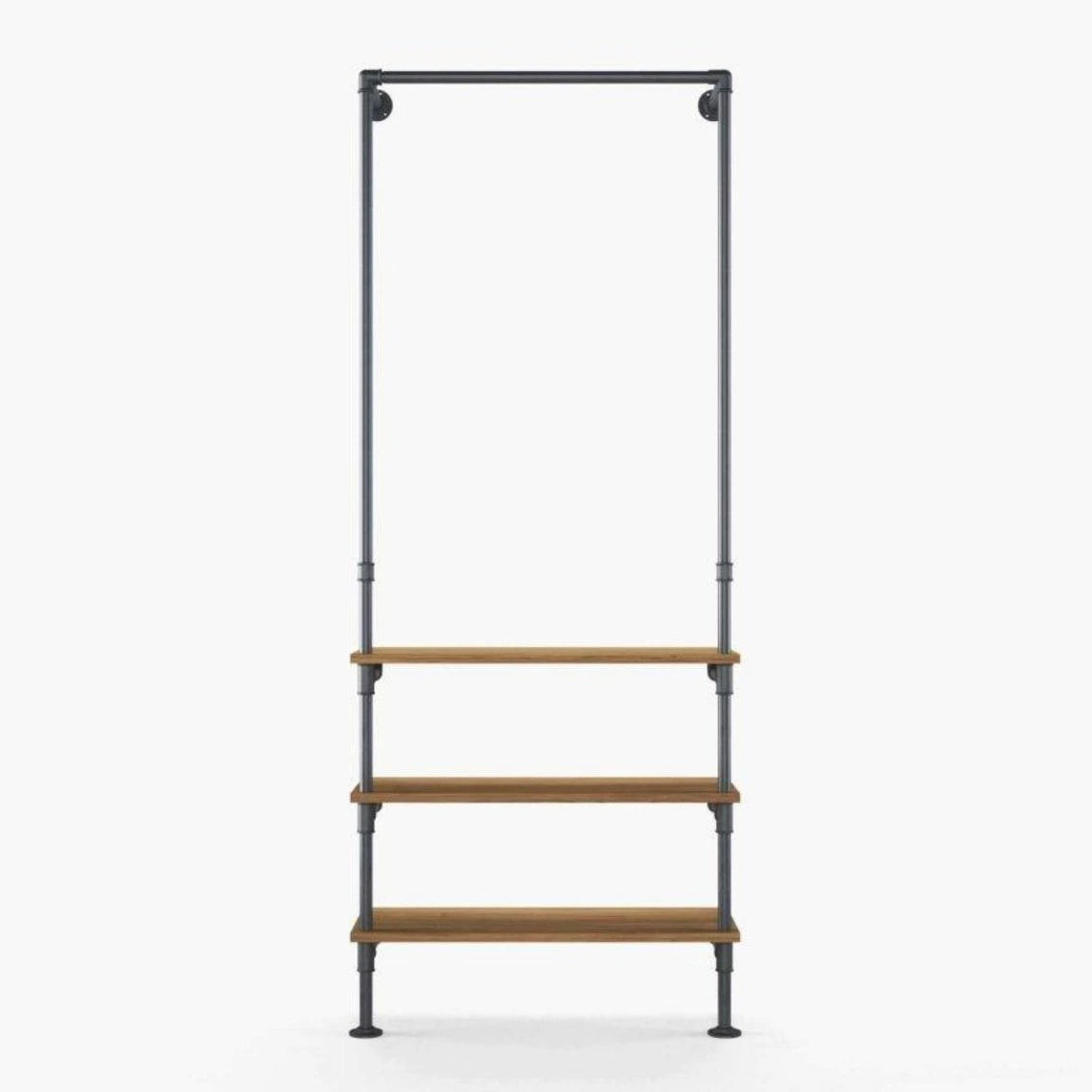 Industrieller Wandkleiderständer Mit 4 Hängestangen - Rohrdesign, Schwarz, Rustikal