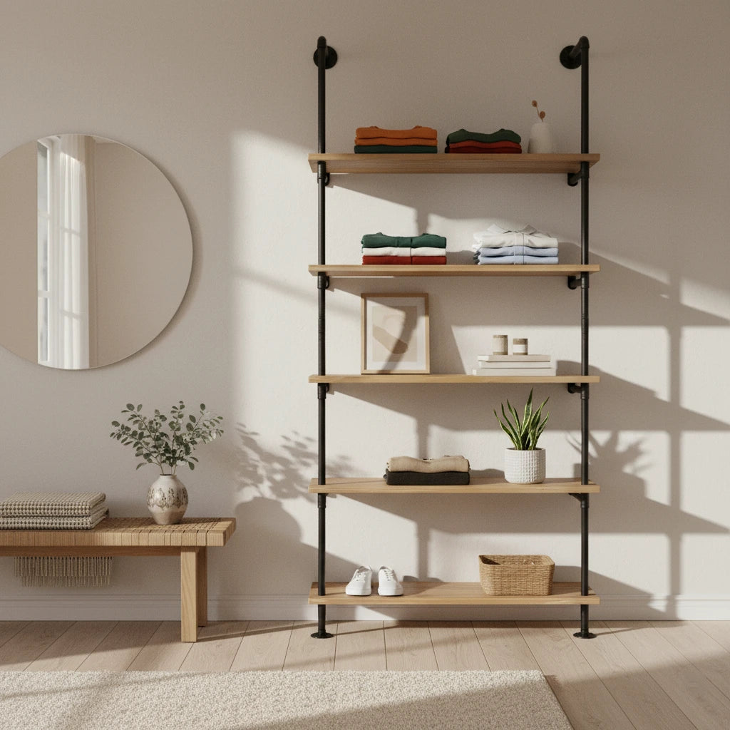 urb.style Karl im Wohnzimmer/ Schlafzimmer gefüllt mit Kleidung und Deko.