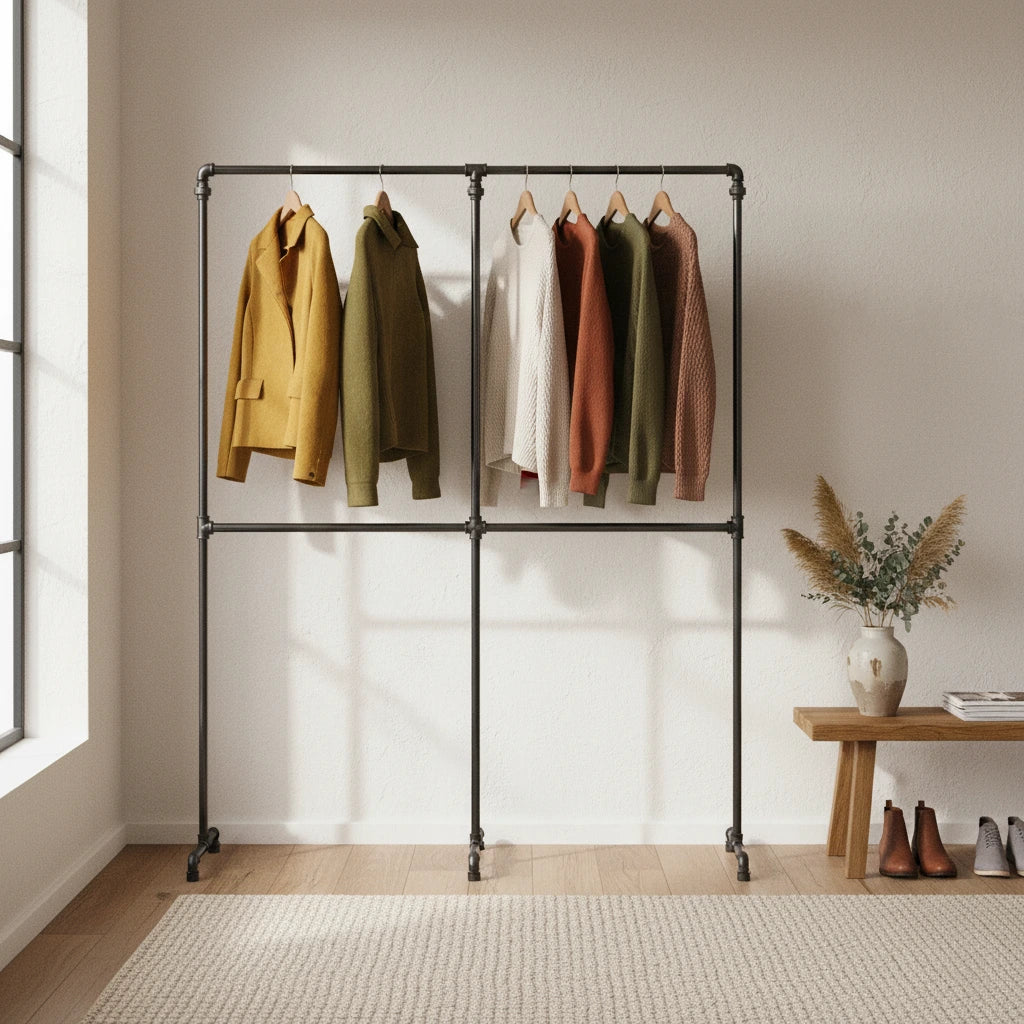 urb.style Lia im Schlazimmer/Wohnzimmer behangen mit Kleidung und Deko im Raum.