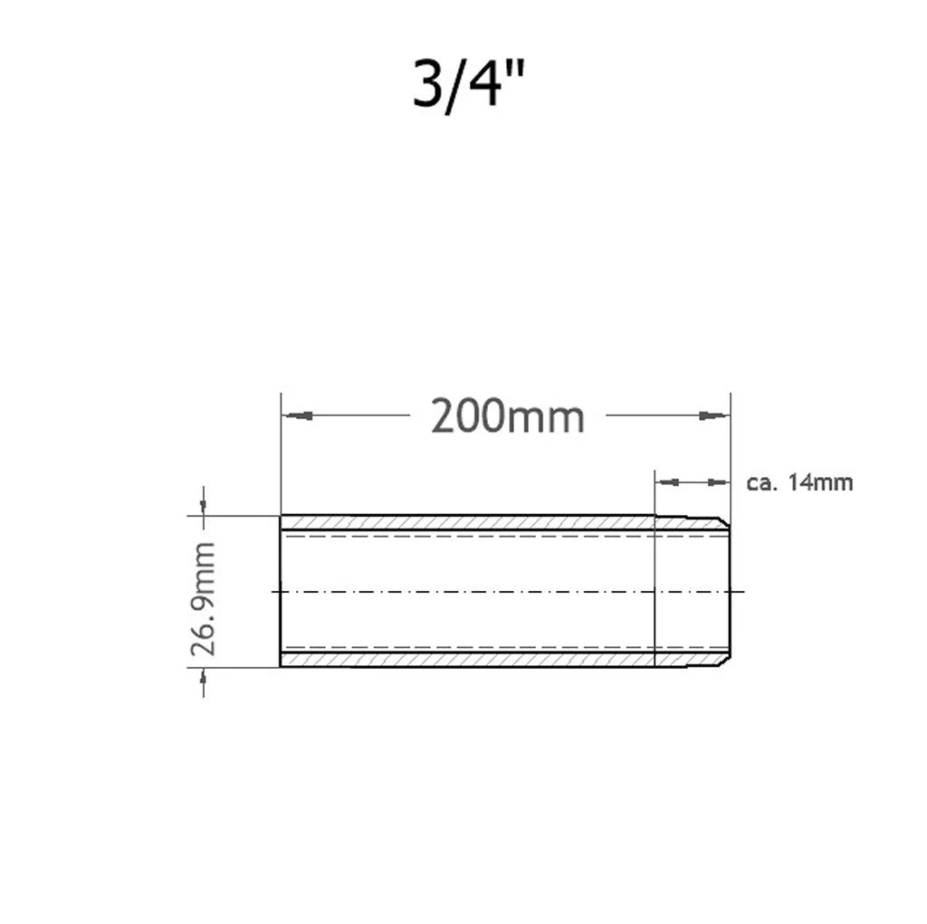 Anschweissnippel Skizze mit 200mm Breite und 26.9mm Höhe