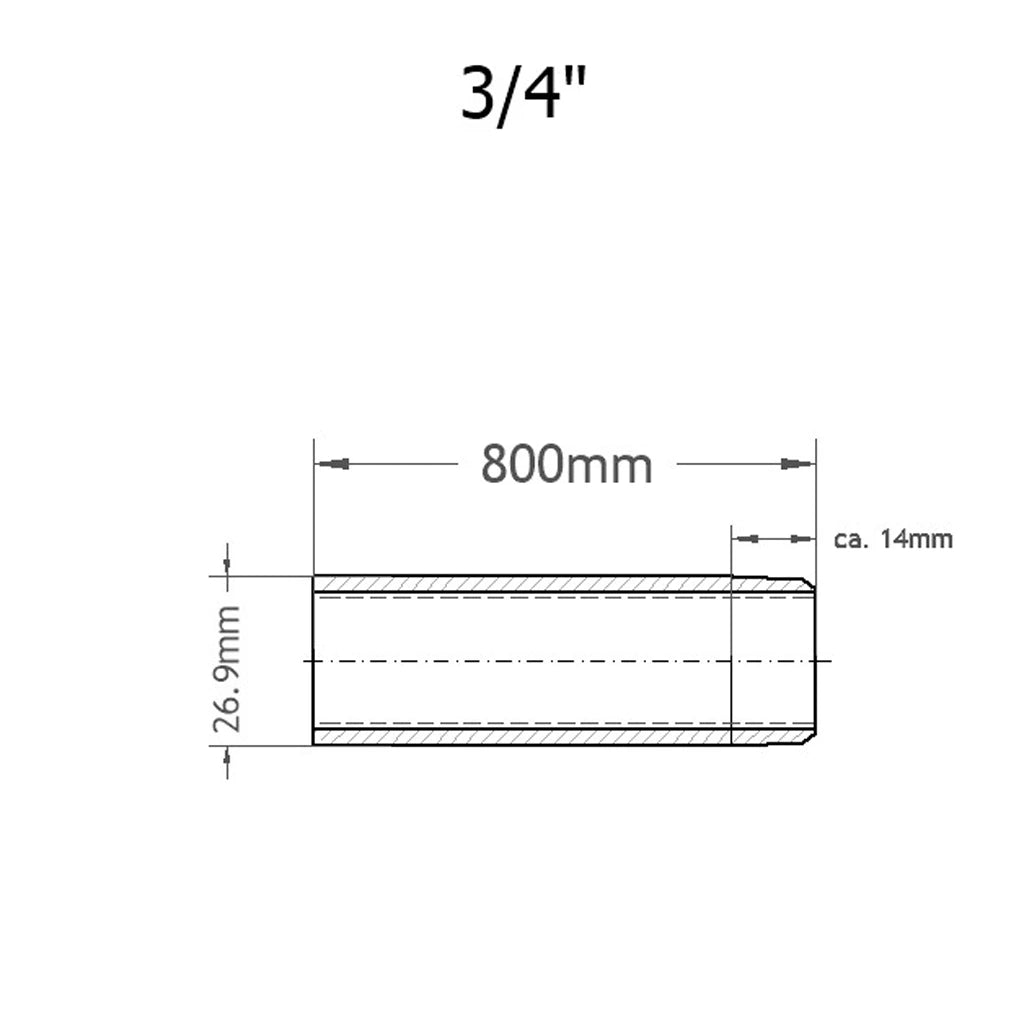 Anschweissnippel Skizze mit 800mm Breite und 26.9mm Höhe