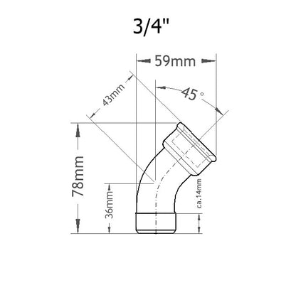 Bogen 45° IG/AG 3/4 Zoll