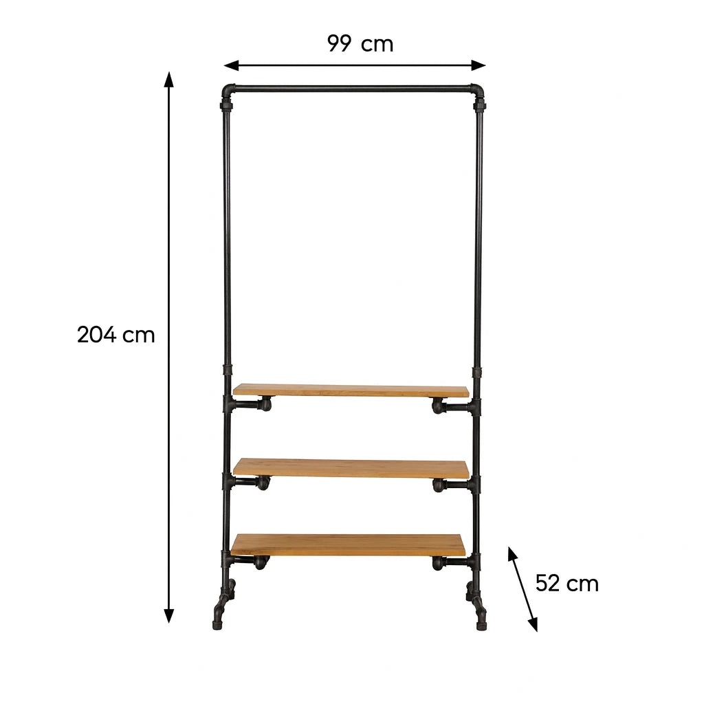 Svenja Skizze mit den Maßen Höhe gleich 204cm, Breite gleich 99cm und Tiefe gleich 52cm.