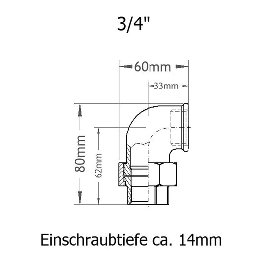 Winkelverschraubung 3/4 Zoll Skizze