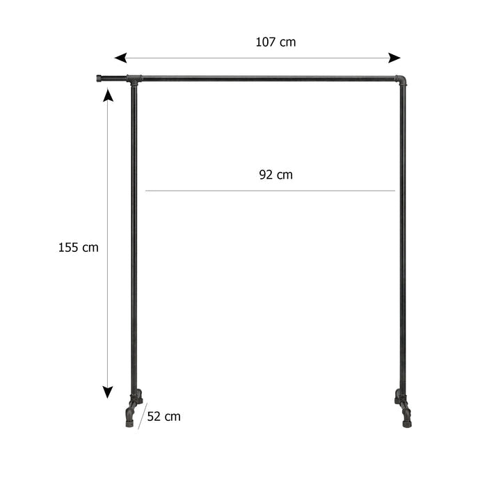 Skizze urb.style Martha Kleiderständer im Vintage Stil Kleiderstange aus Stahlrohren mit Höhe 155 cm und Breite 107 cm