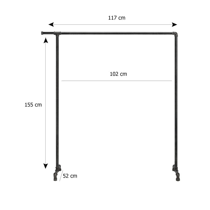 Skizze urb.style Martha Kleiderständer im Vintage Stil Kleiderstange aus Stahlrohren mit Höhe 155 cm und Breite 117 cm