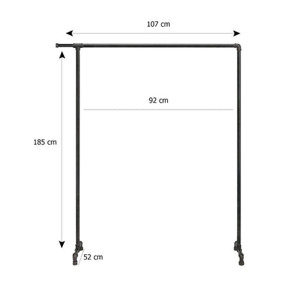Skizze urb.style Martha Kleiderständer im Vintage Stil Kleiderstange aus Stahlrohren mit Höhe 185 cm und Breite 107 cm
