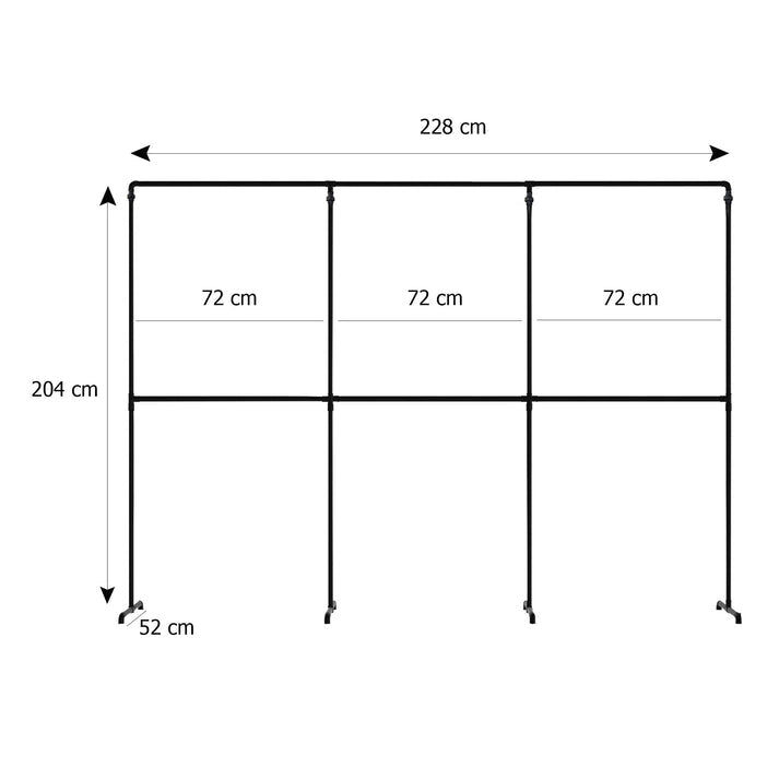 Skizze urb.style Max freihstehende Kleiderstange mit drei Feldern mit Höhe 204 cm und Breite 228 cm