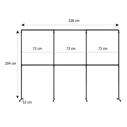 Skizze urb.style Max freihstehende Kleiderstange mit drei Feldern mit Höhe 204 cm und Breite 228 cm