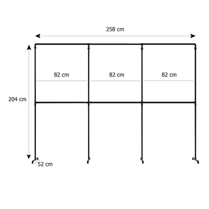 Skizze urb.style Max freihstehende Kleiderstange mit drei Feldern mit Höhe 204 cm und Breite 258 cm