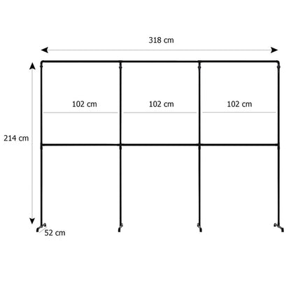 Skizze urb.style Max freihstehende Kleiderstange mit drei Feldern mit Höhe 214 cm und Breite 318 cm