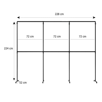 Skizze urb.style Max freihstehende Kleiderstange mit drei Feldern mit Höhe 224 cm und Breite 228 cm