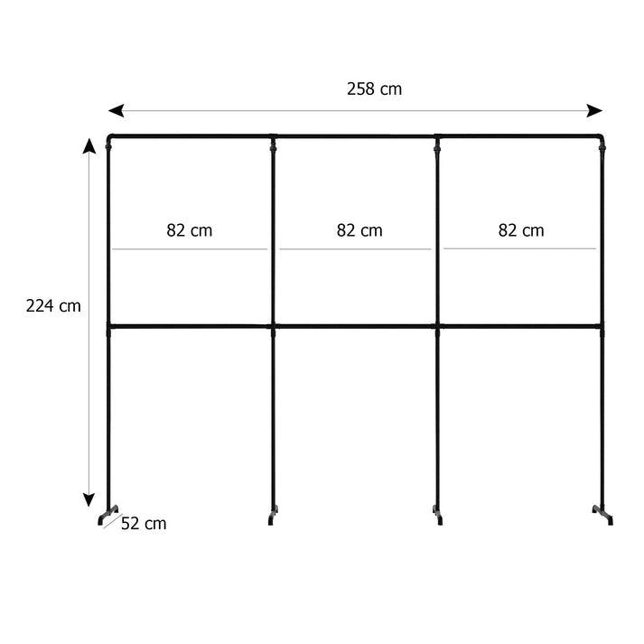 Skizze urb.style Max freihstehende Kleiderstange mit drei Feldern mit Höhe 224 cm und Breite 258 cm