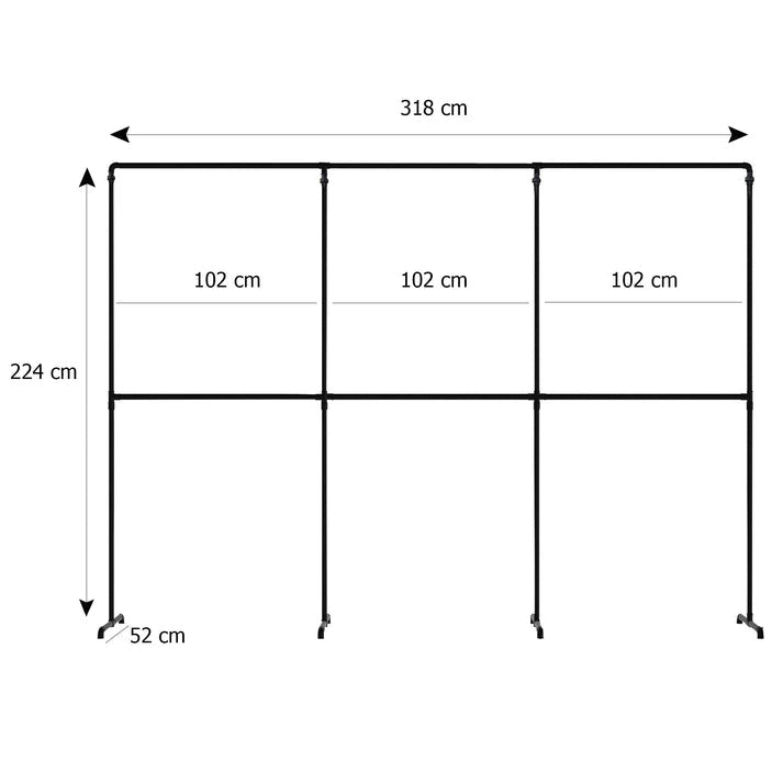 Skizze urb.style Max freihstehende Kleiderstange mit drei Feldern mit Höhe 224 cm und Breite 318 cm