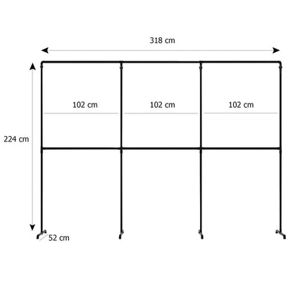 Skizze urb.style Max freihstehende Kleiderstange mit drei Feldern mit Höhe 224 cm und Breite 318 cm