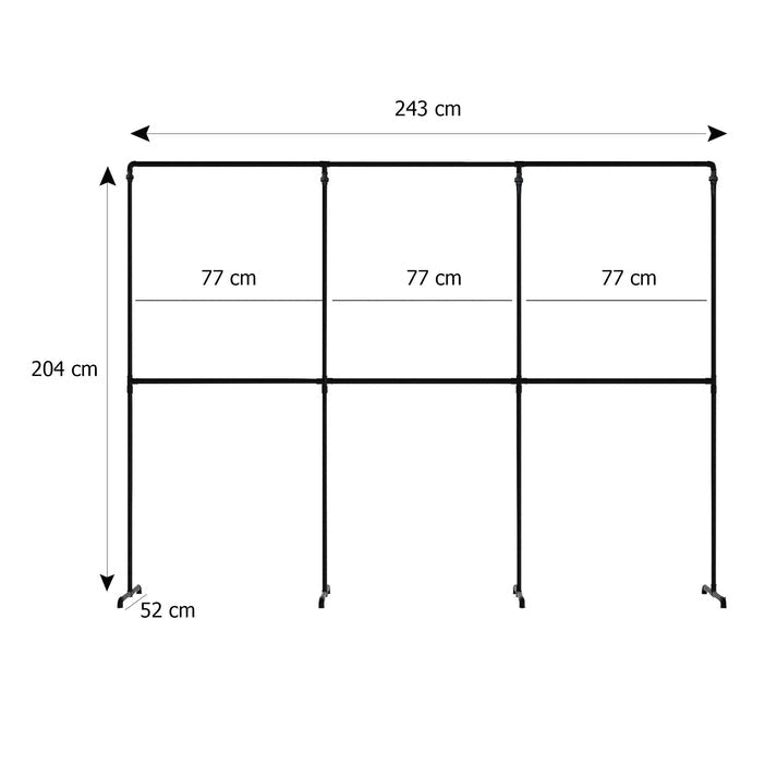 Skizze urb.style Max freihstehende Kleiderstange mit drei Feldern mit Höhe 204 cm und Breite 243 cm