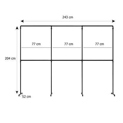 Skizze urb.style Max freihstehende Kleiderstange mit drei Feldern mit Höhe 204 cm und Breite 243 cm