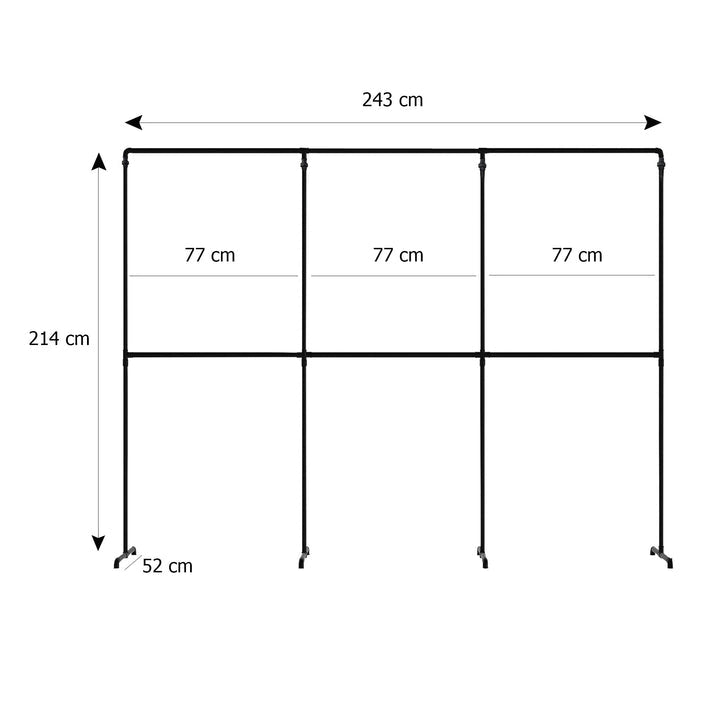 Skizze urb.style Max freihstehende Kleiderstange mit drei Feldern mit Höhe 214 cm und Breite 243 cm