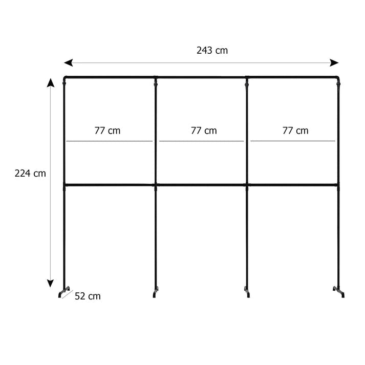 Skizze urb.style Max freihstehende Kleiderstange mit drei Feldern mit Höhe 224 cm und Breite 243 cm